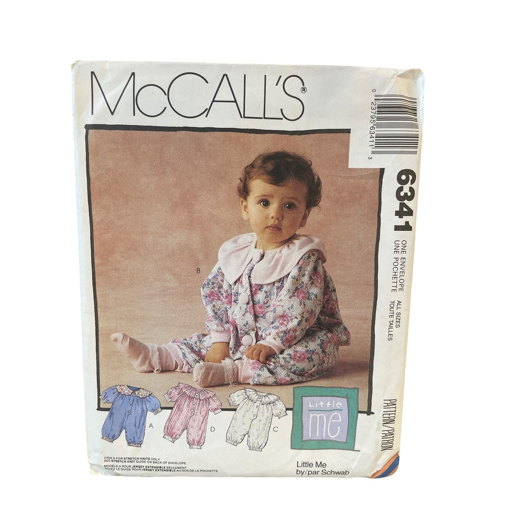 McCall's Sewing Pattern 6341 Infants S-XL Jumpsuit Romper Vintage 1993 Uncut